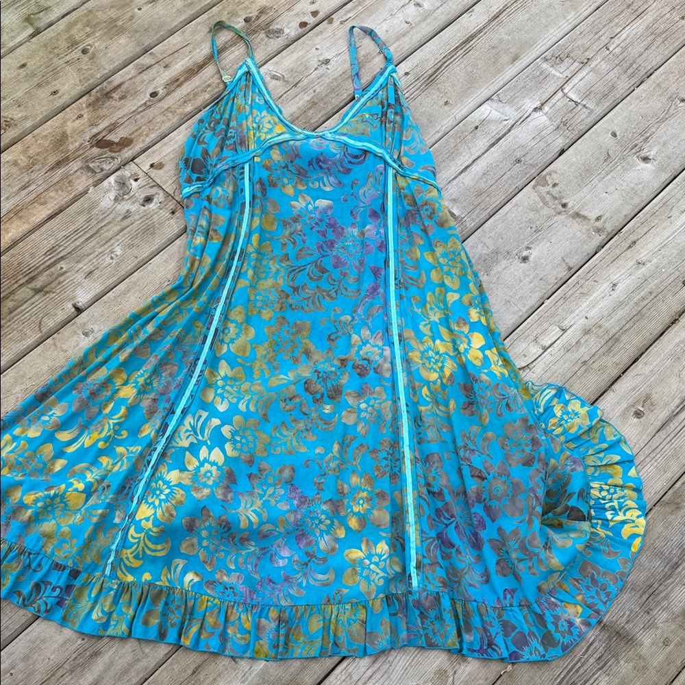 Blue Strappy  Sundress 100% Rayon XL Summer BBQ-Beachwear